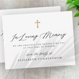 Tarjeta De Agradecimiento Modern Black and White Simple Faux Cross Memorial