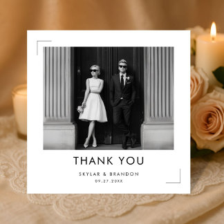 Tarjeta De Agradecimiento Modern Black and White Wedding Photo Square