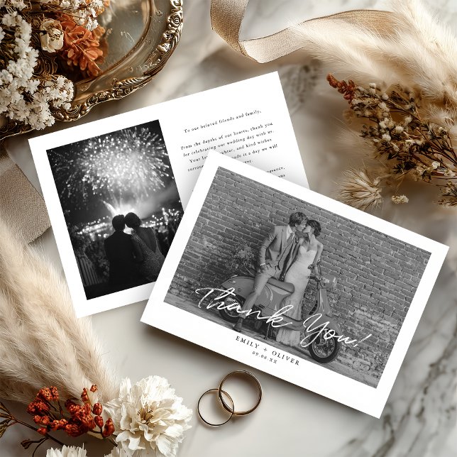 Tarjeta De Agradecimiento Modern Black and White Wedding Thank You Card (Subido por el creador)