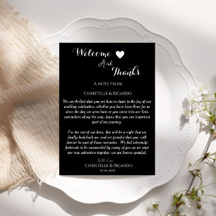 Tarjeta De Agradecimiento Modern Black bienvenido y gracias boda