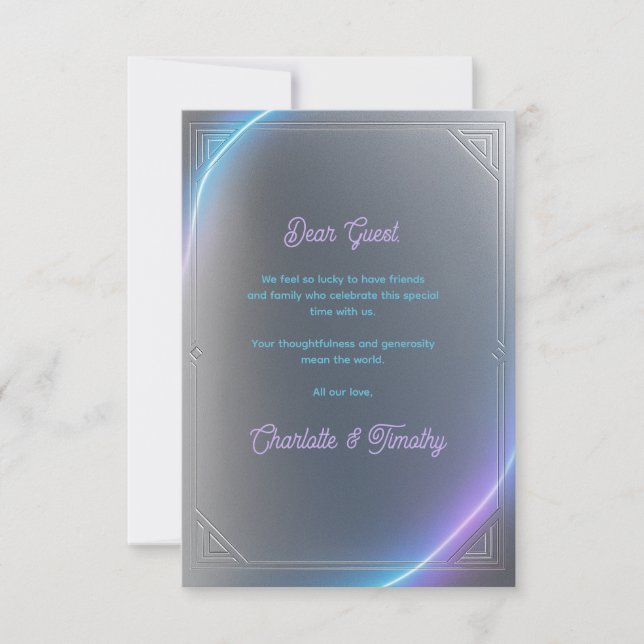 Tarjeta De Agradecimiento Modern Blue Gray Purple Electric Neon Glow Wedding (Anverso)