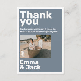 Tarjeta De Agradecimiento Modern blue minimalist photo wedding thank you
