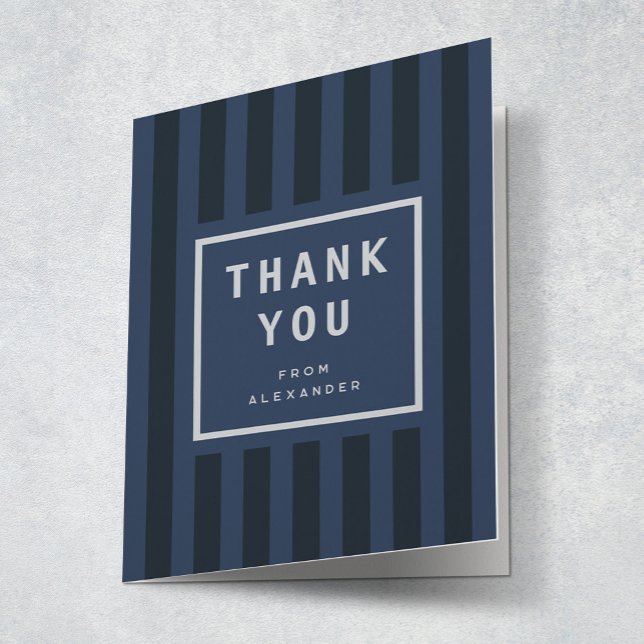 Tarjeta De Agradecimiento Modern Blue Stripes Graduation Thank You (Subido por el creador)