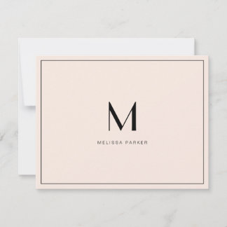 Tarjeta De Agradecimiento Modern Blush Minimalist monogram flat