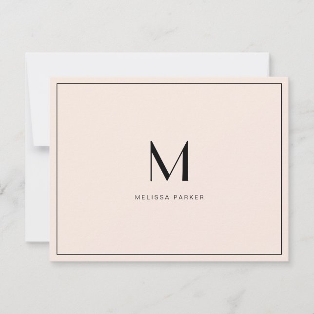 Tarjeta De Agradecimiento Modern Blush Minimalist monogram flat (Anverso)