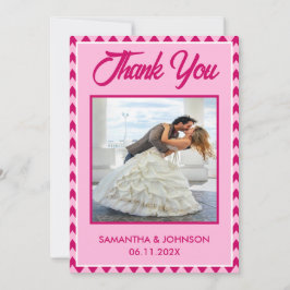 Tarjeta De Agradecimiento Modern Blush Pink Chevron Stripe Wedding Photo
