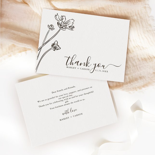 Tarjeta De Agradecimiento Modern Boho Wildflower Periwinkle Wedding (Subido por el creador)