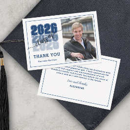 Tarjeta De Agradecimiento Modern Bold Class 2026 Navy Blue Graduation