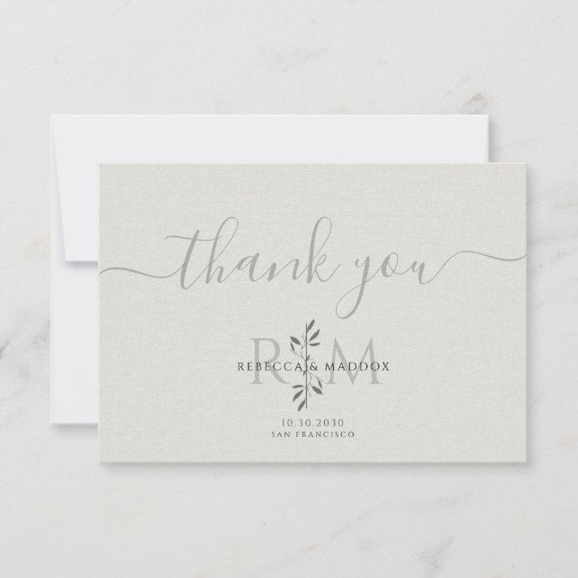 Tarjeta De Agradecimiento Modern Botanical Wedding Monogram  (Anverso)