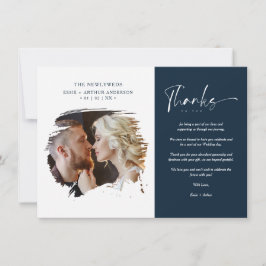 Tarjeta De Agradecimiento Modern Brushstoke Photo Newlyweds Couple Wedding 