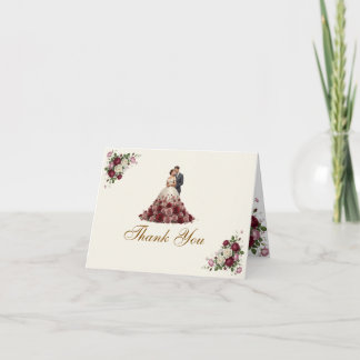 Tarjeta De Agradecimiento Modern Burgundy Floral Wedding Thank You Card