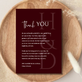 Tarjeta De Agradecimiento Modern Burgundy Monogram Minimalist Wedding