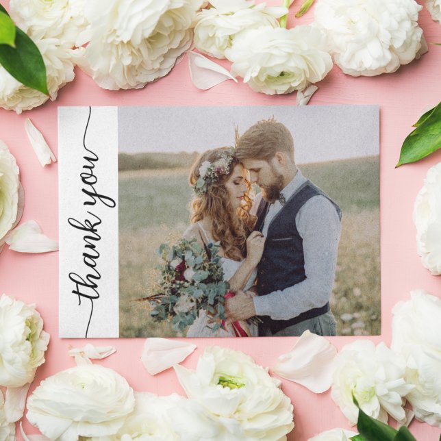 Tarjeta De Agradecimiento Modern Calligraphy 2 Photo Wedding (Subido por el creador)