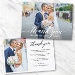 Tarjeta De Agradecimiento Modern Calligraphy 2 Photo Wedding Bride Groom<br><div class="desc">Modern Calligraphy Wedding Bride and Groom 2 Photo Thank You Card - White Script</div>