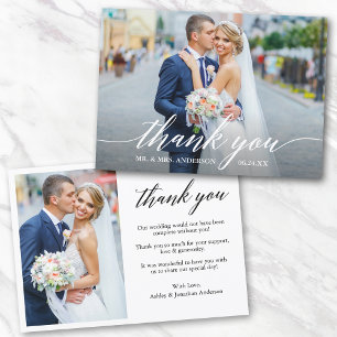 Tarjeta De Agradecimiento Modern Calligraphy 2 Photo Wedding Bride Groom