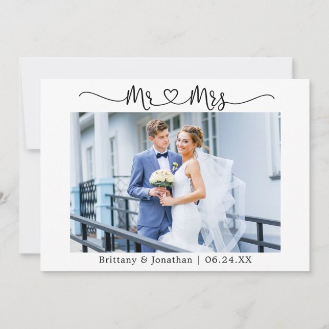Tarjeta De Agradecimiento Modern Calligraphy Heart Mr. and Mrs. Boda (Anverso)