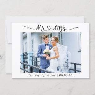 Tarjeta De Agradecimiento Modern Calligraphy Heart Mr. and Mrs. Boda