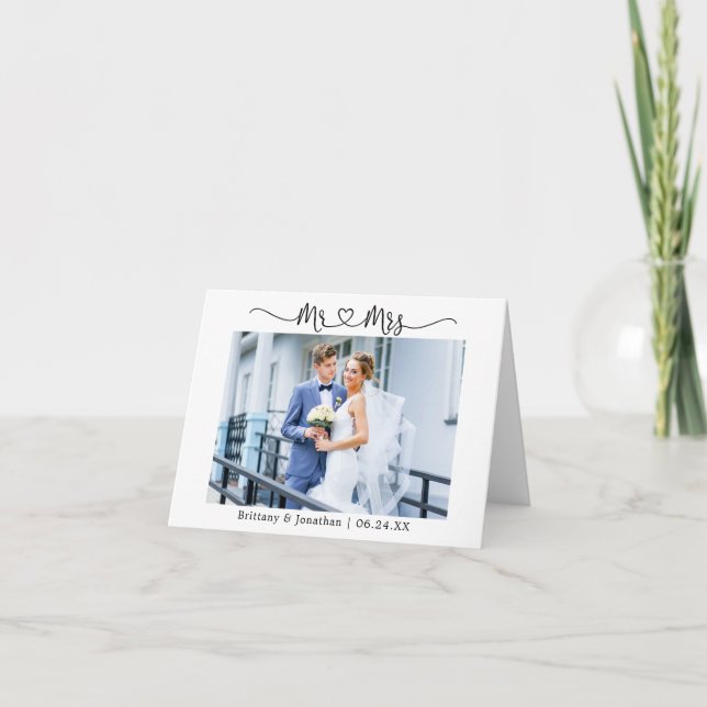 Tarjeta De Agradecimiento Modern Calligraphy Heart Mr. and Mrs. Boda Note (Anverso)