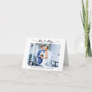 Tarjeta De Agradecimiento Modern Calligraphy Heart Mr. and Mrs. Boda Note