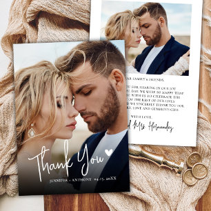 Tarjeta De Agradecimiento Modern Calligraphy Love Heart 2 Photo Boda