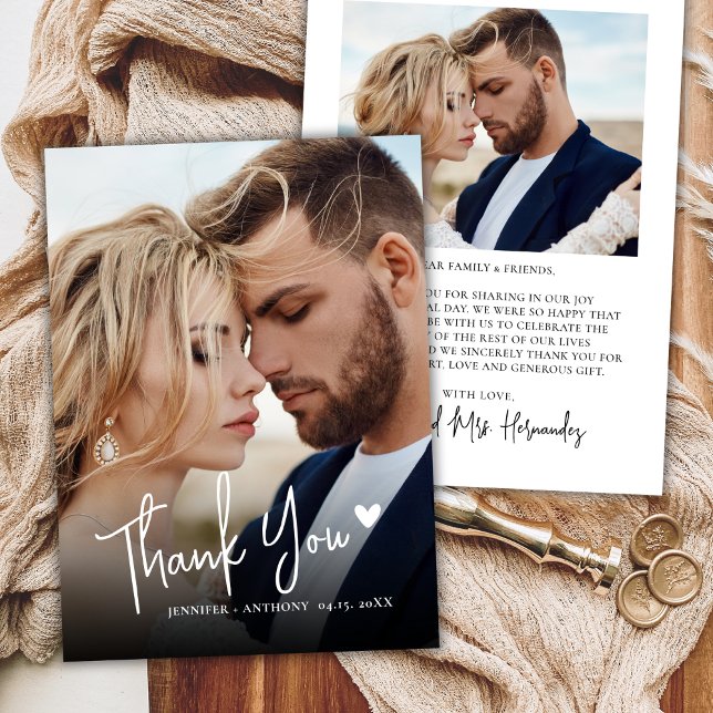 Tarjeta De Agradecimiento Modern Calligraphy Love Heart 2 Photo Boda (Subido por el creador)