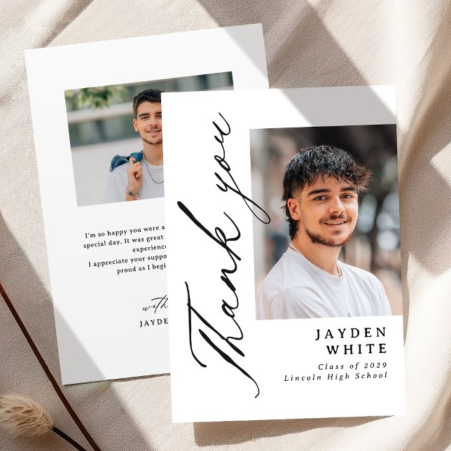 Tarjeta De Agradecimiento Modern Calligraphy Simple Photo Graduation (Modern Calligraphy Simple Photo Graduation Thank You Card)