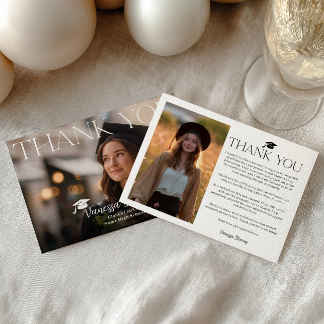 Tarjeta De Agradecimiento Modern Casual  Simple Trendy 2 photos graduation (Modern Casual Simple Trendy 2 photos graduation Thank You Card)