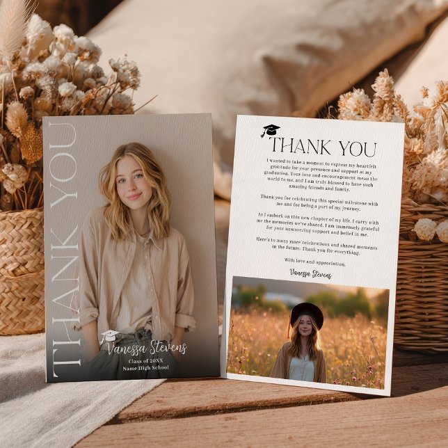 Tarjeta De Agradecimiento Modern Casual  Simple Trendy 2 photos graduation (Modern Casual Simple Trendy 2 photos graduation Thank You Card)