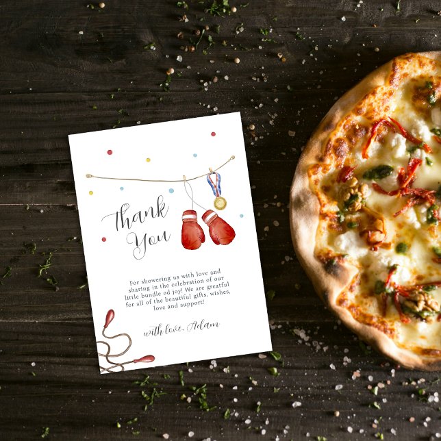 Tarjeta De Agradecimiento Modern Champion Boxing Clothesline Baby Shower (Modern Champion Boxing Clothesline Baby Shower Thank You Card)