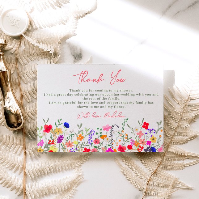Tarjeta De Agradecimiento Modern chic boho bright wild flowers bridal  (Subido por el creador)