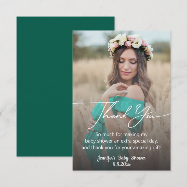 Tarjeta De Agradecimiento  modern chic handwriting baby shower faded photo (Anverso / Reverso)