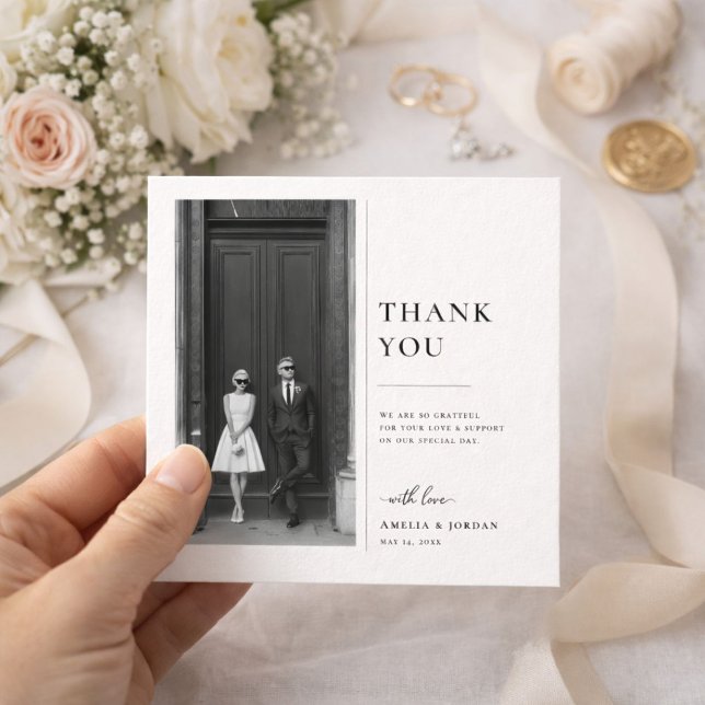 Tarjeta De Agradecimiento Modern Classic Black and White Wedding Photo (Subido por el creador)