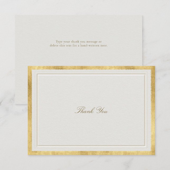 Tarjeta De Agradecimiento Modern Classic Elevated Gold Ecru Formal Wedding (Anverso / Reverso)