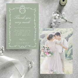 Tarjeta De Agradecimiento Modern Classic French Wedding Photo Sage Green
