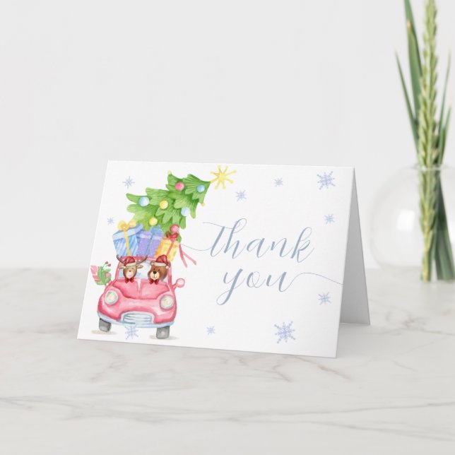 Tarjeta De Agradecimiento Modern Cold Outside Reindeer Bear Baby Shower  (Anverso)