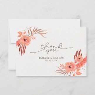 Tarjeta De Agradecimiento Modern Coral Orange Floral Terracotta Wedding
