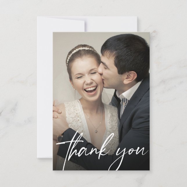 Tarjeta De Agradecimiento Modern Custom 2 Wedding Photos Chic (Anverso)