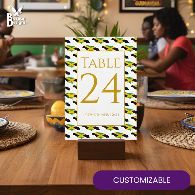 Tarjeta De Agradecimiento Modern Custom JAMAICA Event Wedding Table Number (Stylish modern JAMAICA TABLE NUMBER for weddings, restaurants, special events. Customizable text.)