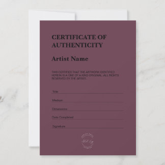 Tarjeta De Agradecimiento Modern Dark Purple Certificate of Authenticity