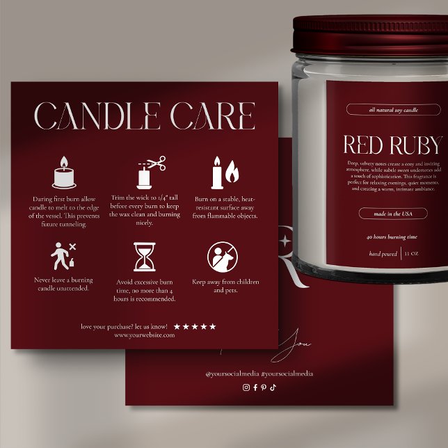 Tarjeta De Agradecimiento Modern Dark Red Candle Care Card (Subido por el creador)