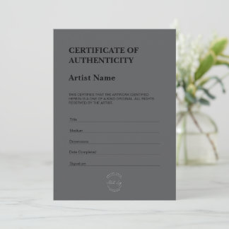 Tarjeta De Agradecimiento Modern Dark Theme Certificate of Authenticity