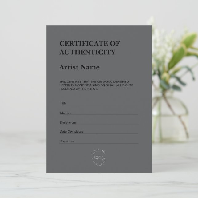 Tarjeta De Agradecimiento Modern Dark Theme Certificate of Authenticity (Anverso de pie)