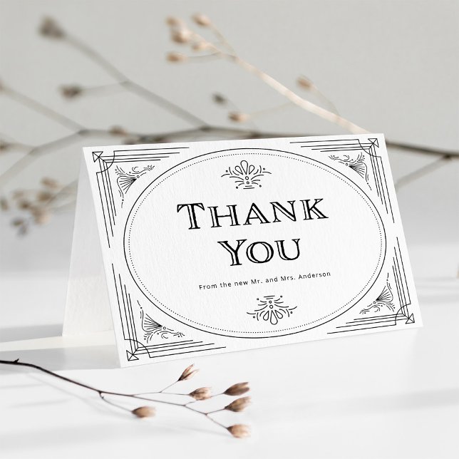Tarjeta De Agradecimiento Modern Deco | Elegant Black and White Wedding (Subido por el creador)