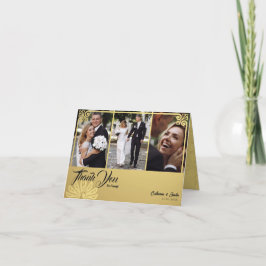 Tarjeta De Agradecimiento Modern Deco Gold Peacock 3 Boda de fotografía dobl