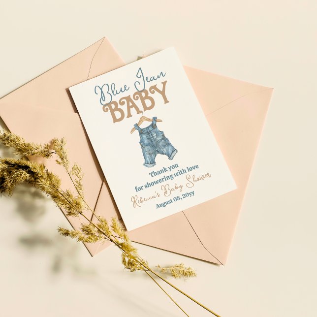 Tarjeta De Agradecimiento Modern Denim Boy Blue Jean Baby Shower (Subido por el creador)
