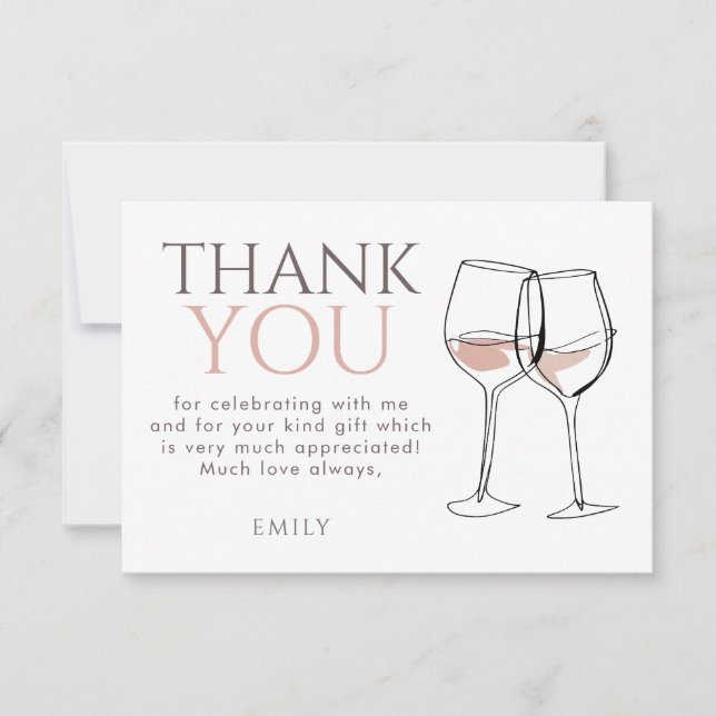Tarjeta De Agradecimiento Modern Doodle Wine Glasses Thank You Bridal Shower (Anverso)