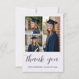 Tarjeta De Agradecimiento Modern Editorial Script Multi-Photo Graduation