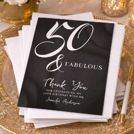 Tarjeta De Agradecimiento Modern Elegant Black White Fifty Fabulous Birthday