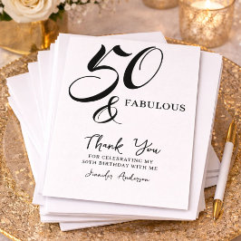 Tarjeta De Agradecimiento Modern Elegant Black White Fifty Fabulous Birthday