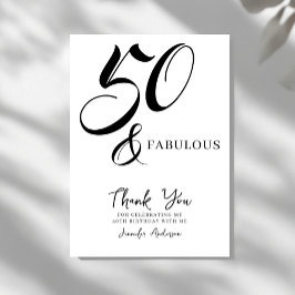 Tarjeta De Agradecimiento Modern Elegant Black White Fifty Fabulous Birthday